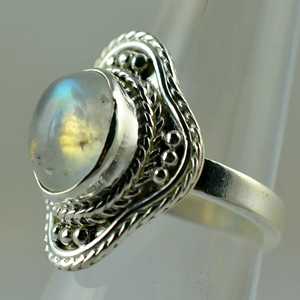 925 Sterling Silver Rainbow Moonstone <b>Statement</b> <b>Ring</b> Handmade Boho June Birthstone Jewelry 18K Perfect Gift for Her Birthday - Product Image 3