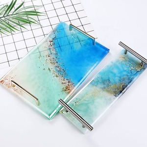 Ensemble de plateaux de service en résine de designer haut de gamme avec sous-verres assortis, plateau décoratif élégant pour la maison - Product Image 5