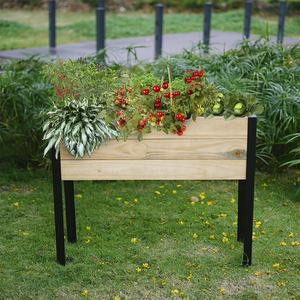 Jardinière rectangulaire en bois avec pieds en acier enduit de poudre pour jardinage et pépinière en plein air - Product Image 3