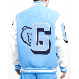 Mayorista Personalizado Retro Béisbol Varsity Chaquetas Transpirable Puffer Estilo Azul Patchwork Tallas 3XL High Street Stand Invierno - Product Image 2
