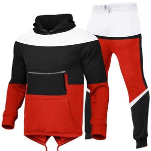 Ensemble sweat-shirt à capuche et pantalon de jogging personnalisé pour hommes survêtement de haute qualité pour hommes pull couleur bloc avec poche zippée costumes en coton - Product Image 5