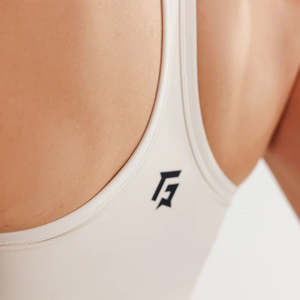 Active Stride Crop <b>Top</b> in Ivory Slim Fit Sport Bra Breathable Soft Lightweight Seamless Design Plus Size Yoga <b>Top</b> Front Logo - Product Image 4