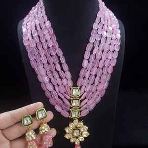 Indian Premium Quality Wedding Wear Long <b>Set</b> with Kundan and Monalisa <b>Beads</b> Fashion Jewelry for Weddings Parties Bridal Wear - Product Image 2