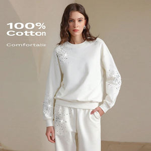 Sudadera transpirable suave y cálida con diamantes de imitación para mujer, Jersey de algodón polar, ropa de calle de gran tamaño, parche de angustia Vintage - Product Image 3