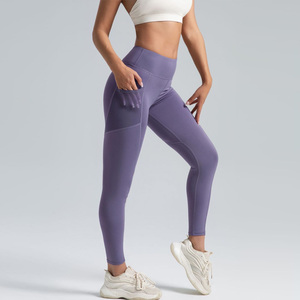 Wholesale Formal Breathable <b>Butt</b> <b>Lifting</b> Workout <b>Leggings</b> Women for Yoga Pants Mid-Waisted Knitted Non-See Through - Product Image 3