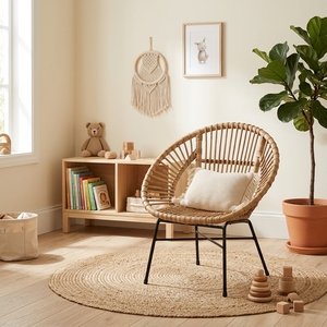 Chaise pour enfants moderne et minimaliste en acier et rotin, mobilier contemporain, vente en gros, sièges pour salle de jeux, adorable salon de crèche - Product Image 4