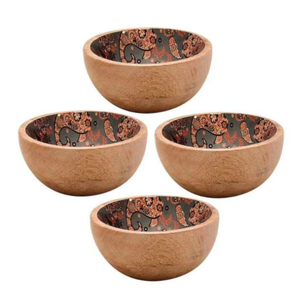 Lot de 4 bol de serveur en bois émaillé pour le travail des aliments et des desserts Tendance conçu rond fait à la main nouveau style bol de nourriture en bois de luxe - Product Image 4