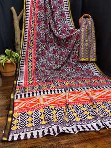 Marchands de gros en Inde pour les saris Mulmul en coton imprimé en blocs Bagru en soie - Product Image 2