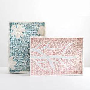 ถาดมุกสีชมพูฝังเปลือกหอยรูปทรงสี่เหลี่ยมผืนผ้า ถาดตกแต่งงานศิลปะทำมือ ถาดโชว์สินค้าหรูหราสำหรับตกแต่งบ้านและเป็นของขวัญ - Product Image 2