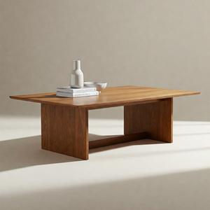 Table basse rectangulaire minimaliste moderne en bois massif avec plateau en planches larges, élément décoratif pour jardin et salon - Product Image 2