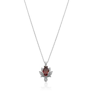 Collier avec pendentif en forme de lotus en zircon grenat clair, fabrication artisanale turque, bijoux en argent sterling 925 en gros - Product Image 3