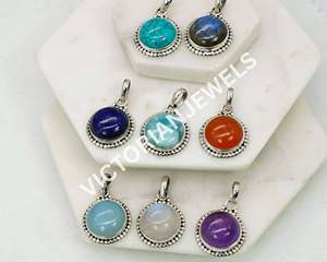 จี้นำโชคเดือนพลอยเทอร์ควอยซ์สีเงินสเตอร์ลิง925พร้อมฐานหนามเตยทรงกลม - Product Image 6