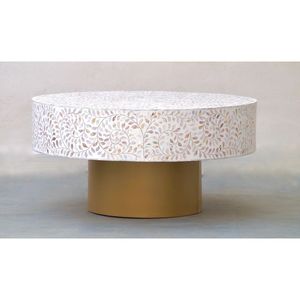 Table basse ronde en incrustation d'os nacré faite à la main Table centrale de designer indien pour salon meubles de décoration de maison de luxe - Product Image 1
