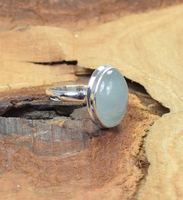 Bague en argent sterling 925 avec pierre précieuse ovale en aquamarine, bijoux faits à la main, cadeau pour femme, pierre de naissance de mars