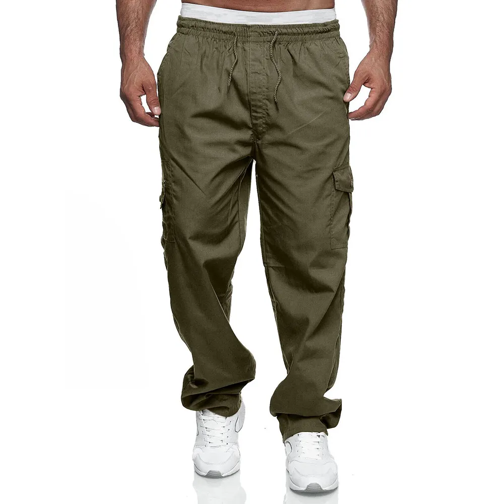 Men Fast Dry Stretch Pants Trousers Solid Color Mid-waist Loose Breathable Straight-leg Casual Sports Pants
