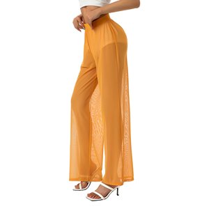 Leggings en maille transparente évasée de haute qualité dames Style de rue taille élastique Legging en maille transparente Baggy pantalon en maille transparente légère - Product Image 3