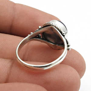 Bagues en lapis-lazuli de style bohème vintage, argent sterling 925, bijoux faits à la main pour femmes avec pierre précieuse de coupe ovale, fournisseur en gros - Product Image 4