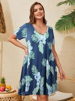 Vestido Largo Holgado Personalizado para Mujer, Talla Grande, de Felpa Sólida, Spandex/Poliéster, 220g, con Bolsillos, Cuello en V, Manga Corta, Casual