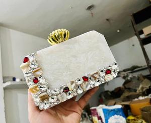 Artistic Resin Purse Jewelry <b>Box</b> With Crystal Embellishment And Gold Flower Top For <b>Wedding</b> Decoration - Product Image 6