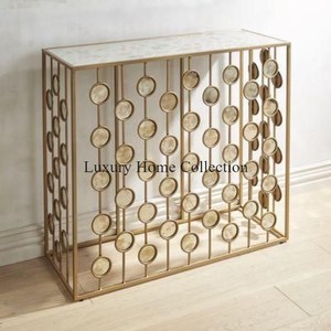 Table d'appoint et console carrée de qualité supérieure de haute qualité, cadre en acier inoxydable couleur or et marbre composite de couleur noire - Product Image 5