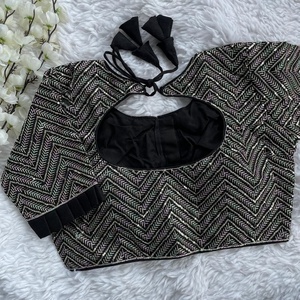 Blusa de trabajo de secuencia bordada Vintage para mujer, ropa de fiesta étnica de lujo de seda de Milán Lista de calidad de exportación India - Product Image 2