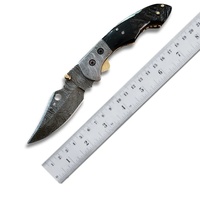 Couteau de poche en acier Damas fait main sur mesure Jexmoo avec manche en bois et étui en cuir OEM pour cadeaux et utilisation en extérieur