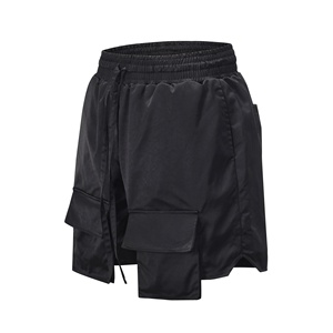 OEM nuevo estilo ropa de calle largo cordón elástico hombres Cargo pantalones cortos High Street negro suelto ajuste gran bolsillo pantalones cortos de algodón suave - Product Image 5