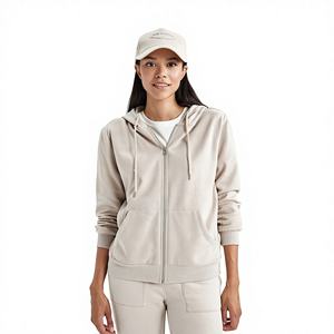 Sudadera con capucha informal para mujer con cremallera frontal, 450 GSM, algodón y poliéster, forro polar grueso, chaqueta de moda urbana, fabricante OEM - Product Image 1