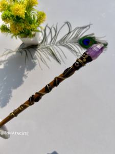 Varita mágica de punto de cristal de amatista Natural de gran venta, Varita curativa de madera hecha a mano, artículo de regalo de Chakra Reiki de alta calidad - Product Image 4