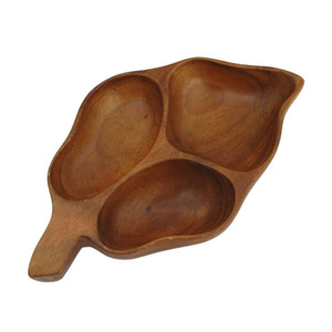 Plateau de collation en bois naturel fait à la main en forme de feuille plateau de fruits secs à plusieurs compartiments pour la restauration pour les hôtels - Product Image 1