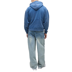 Sweat à capuche personnalisé 100 % coton avec fermeture éclair en laiton, polaire coupe-vent respirant, pour homme, petite taille, hiver-automne, bleu uni, vente en gros - Product Image 2