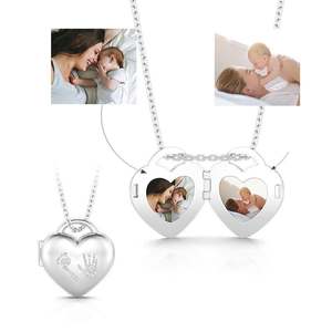 Jeulia Mark of Growth Custom Photo <b>Locket</b> Necklace in <b>Silver</b> with Gold Plated Stainless Steel Diamond and Pearl Accents - Product Image 1