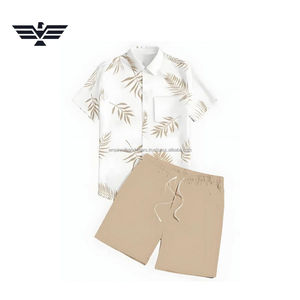 Conjunto de Camisa y Pantalones Cortos Ligeros con Estampado Tropical para Hombre, Traje de Playa para Verano con Logotipo Frontal Personalizado, Logotipo en Color, Alta Calidad - Product Image 1