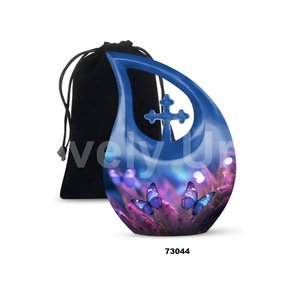 Urna Funeraria de Aluminio con Forma de Lágrima y Mariposa, para Cenizas de Adultos, Decorativa, con Bolsa de Terciopelo Gratis - Product Image 3