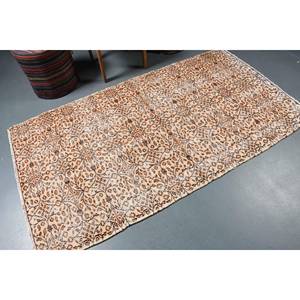 พรมขนสัตว์สไตล์ตุรกีวินเทจสีน้ำตาลเบจคลาสสิกขนาด3.9x6.9ฟุตสี่เหลี่ยมปะต่อสำหรับห้องนั่งเล่นห้องโถงยางพาราหนุนหลัง - Product Image 2