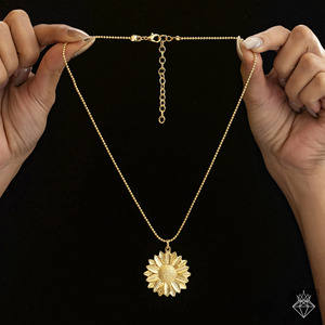 PRAO Handmade Women's Golden Sunflower Necklace and Earrings Set Anti-Tarnish Gold Plated <b>Fashion</b> <b>Jewellery</b> Bulk Product - Product Image 3