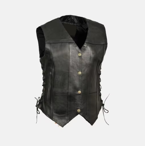 Genuine Leather <b>Women</b> Motorbike Vest Biker Girl <b>Waistcoat</b> Snap Bottoms Front Closure Fringe Style <b>Black</b> Leather <b>Women</b> Vests - Product Image 1