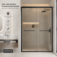 Cabine de douche tout-en-un en verre avec porte coulissante double dissimulée à bordure intégrée, design moderne, garantie 5 ans