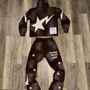 Ensemble sweat-shirt et pantalon de survêtement ample, 500 g/m², avec broderie personnalisée, lettres appliquées, délavé au soleil, vintage, évasé - Product Image 3