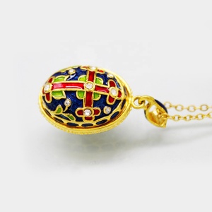 A mano Smalto Felice Giorno di Pasqua Gioielli colorati stile Faberge uovo blu a forma di croce rossa Del Pendente Della Collana - Product Image 4