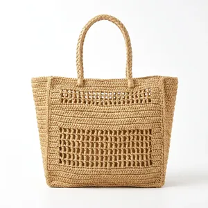 Bolso Tote Bohemio de Rafia de Madagascar ANA con Forro de Algodón, Opción de Logotipo Personalizado, Color Sólido, Bolso de Compras de Verano para Mujer - Product Image 2