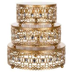 Charmant support à gâteau en métal doré avec art artisanal et motifs exquis pour les mariages et les occasions festives - Product Image 6