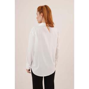 Blusa de Poliéster con Botones y Rayas Blancas y Plateadas para Mujer, Marca Lustrin, para Venta al Por Mayor - Elegante Top de Manga Larga - Product Image 5