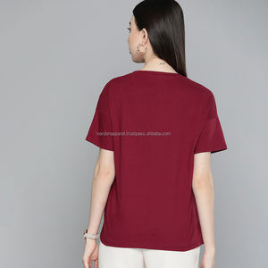 Nardon Apparel High Quality Casual Style Straight Shoulder Women's T-<b>shirts</b> Long Crewneck Button 100% Cotton Anti-Shrink - Product Image 2