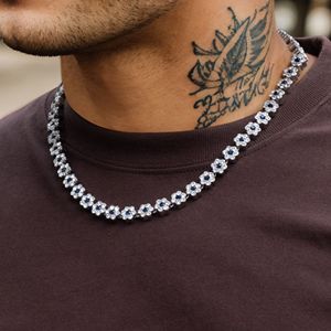 Collar de Cadena con Eslabones de Flores de Plata de Ley 925 de 10 mm con Piedras Azules Oscuras y Heladas, Chapado en Oro de 14K, Estilo Hip Hop para Hombre, Collares de Moissanita - Product Image 1
