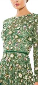 Apliques florales manga Regular cuello en V ilusión A-Line hasta la rodilla elegante vestido de fiesta adornado a mano volantes bordado perlas - Product Image 3