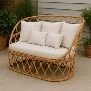 Banco de ratán con marco de madera maciza, tejido tradicional duradero para un cómodo comedor al aire libre, dormitorio, apartamento, casa de campo, Villa - Product Image 2