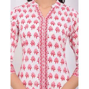 Cotton <b>Block</b> <b>Printed</b> White Flower Kurti Traditional Ethnic Indian Chiffon Stitc - Product Image 2