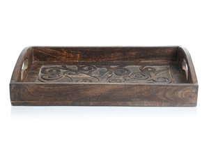 Plateau de service rectangulaire en bois avec gravure design arbre de vie et poignées de maintien Plateau de décoration de cuisine de table - Product Image 3