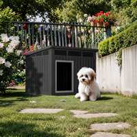 Rumah Anjing Atap Miring DH259A DH204A PP Tahan Air dengan Tirai Pintu Opsional untuk Anjing Kecil dan Sedang
